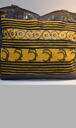 BROWN LEATHER BAG WITH MEHERGARH MOTIF