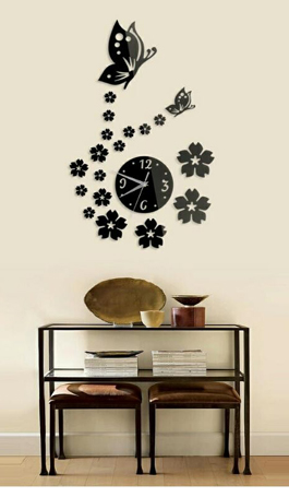 Flower and Butterfly Acrylic Wall Clock
