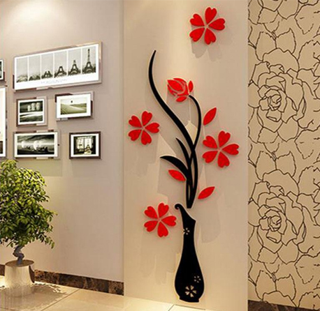 The vase flower acrylic home decor wall stickers