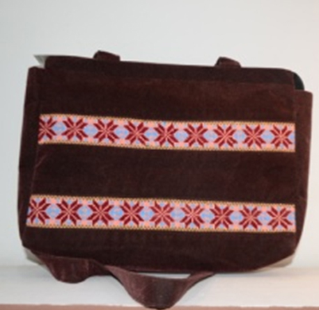  LIGHT LEATHER BROWN BAG WITH CROSS STITCH WORK