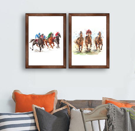 Horse racing watercolor painting illustration isolated on white background
