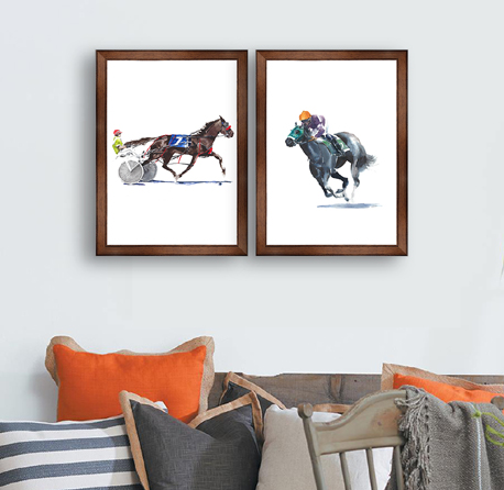 Horse race jokey running sport activity watercolor painting
